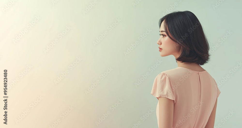 Side profile of a woman in a light pink blouse, gazing thoughtfully, representing a demure and mindful style, soft pastel background, selective focus, copy space
Side profile of a woman in a light pink blouse, gazing thoughtfully, representing a demure and mindful style, soft pastel background, selective focus, copy space