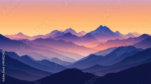 Stunning Silhouette of Mountain Ranges at Sunset with Pink and Blue Hues