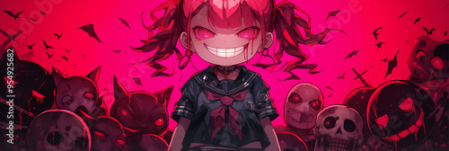 Kawaii Chibi Villain – Cute Horror Anime Girl with Spooky Vibes, anime background