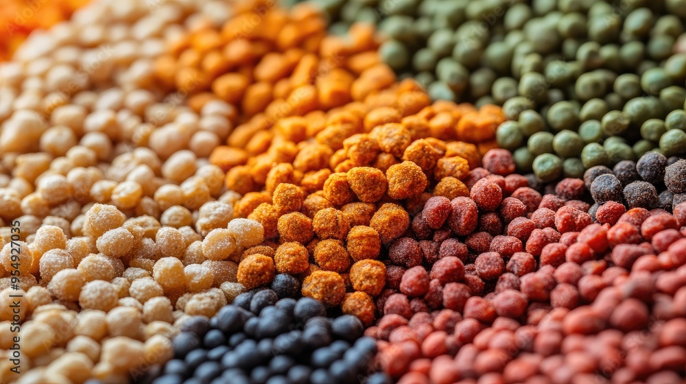 Colorful variety of fish food pellets. This image can be used for pet food packaging or articles about fish keeping. Colorful variety of fish food pellets. This image can be used for pet food packaging or articles about fish keeping.