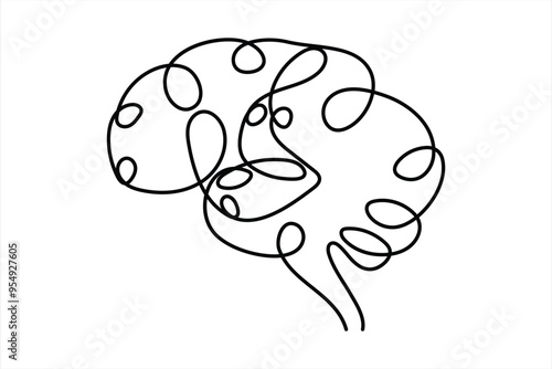 Continuous one line drawing of human brain. Hand drawn minimalism style. brain line art vector illustration
