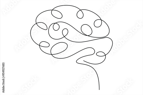 Continuous one line drawing of human brain. Hand drawn minimalism style. brain line art vector illustration