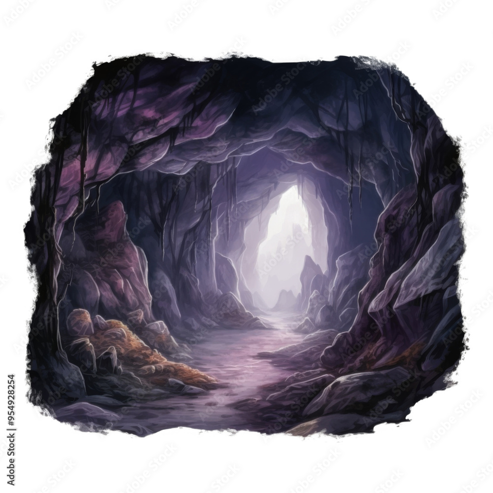 Fototapeta premium A cave opening with a path leading into a bright, distant area