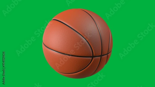 basketball rotating green screen, 3d rendering spinning animation. 4K