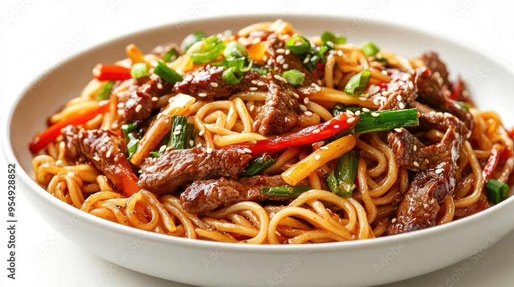 Beef and Vegetable Stir-Fry with Noodles and Sesame Seeds Beef and Vegetable Stir-Fry with Noodles and Sesame Seeds