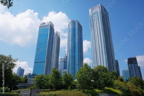 high rise buildings in office area , ai