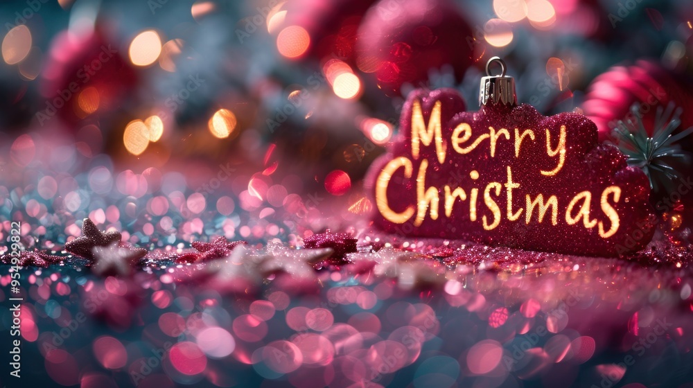 Naklejka premium A festive display of glittering lights and decorations celebrating Christmas charm and warmth. Generative AI