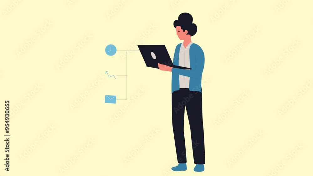Business Woman Working On Tablet 2D Cartoon Animation Business Woman Working On Tablet 2D Cartoon Animation