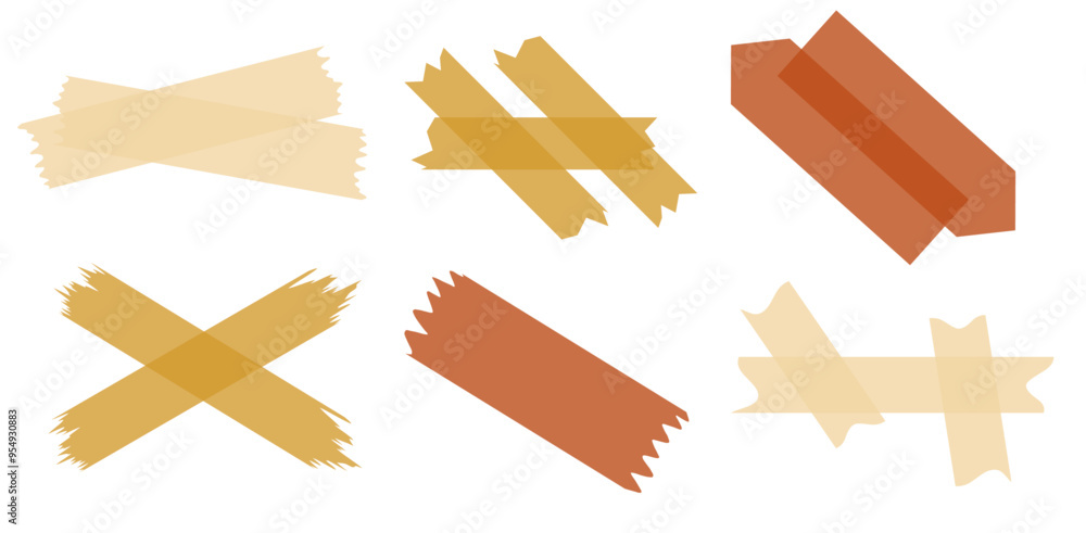 Set of red, orange, beige semi-transparent washi tapes isolated on white. Washi tapes collection in vector. Pieces of decorative tape for scrapbooks. Torn paper Set of red, orange, beige semi-transparent washi tapes isolated on white. Washi tapes collection in vector. Pieces of decorative tape for scrapbooks. Torn paper
