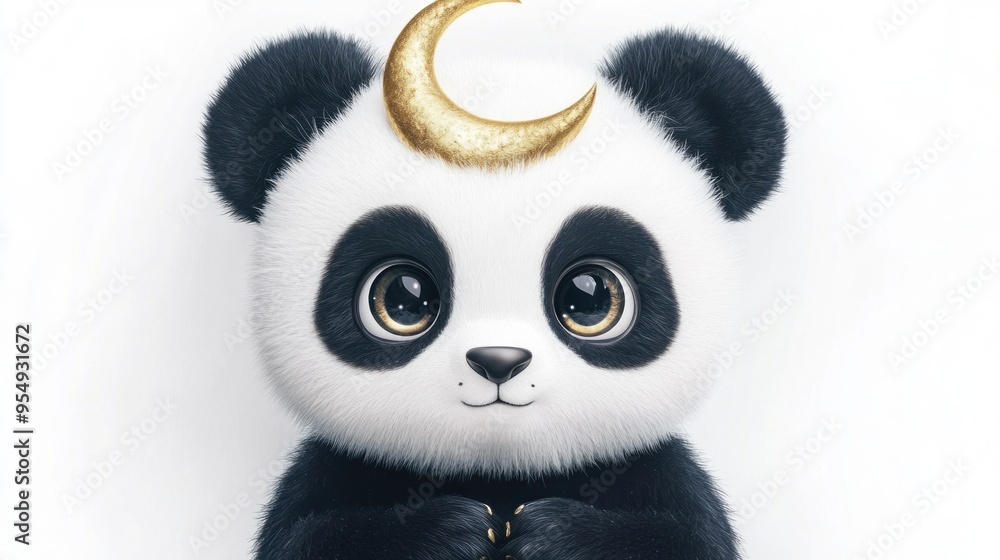 Cute Panda with a Golden Crescent Moon Cute Panda with a Golden Crescent Moon