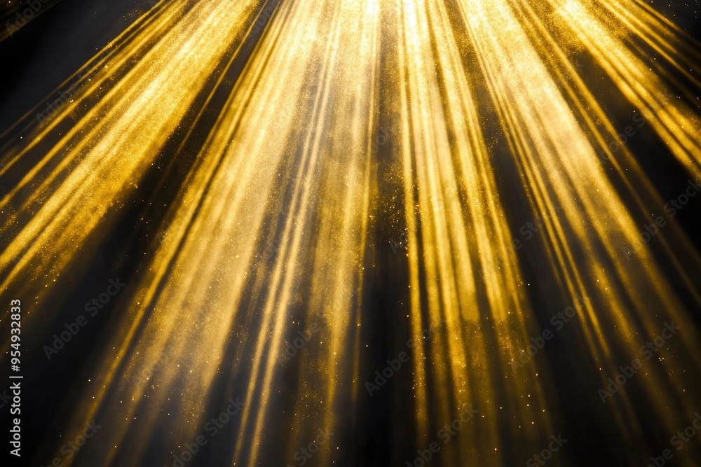 Golden beams of bright light shining on black background, ai Golden beams of bright light shining on black background, ai
