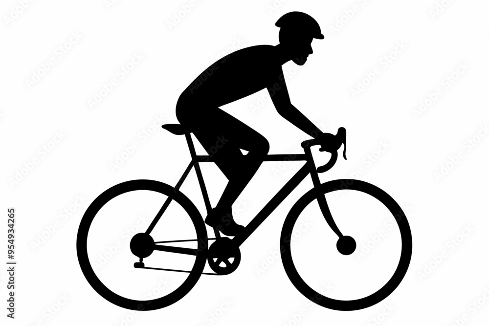 Obraz premium silhouette of man riding bicycle, man on bicycle silhouette vector illustration, bike silhouette