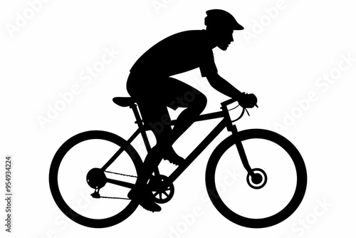 silhouette of man riding bicycle, man on bicycle silhouette vector illustration, bike silhouette
