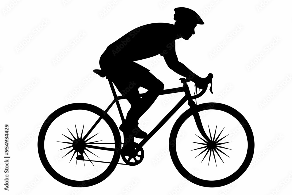 Obraz premium silhouette of man riding bicycle, man on bicycle silhouette vector illustration, bike silhouette 