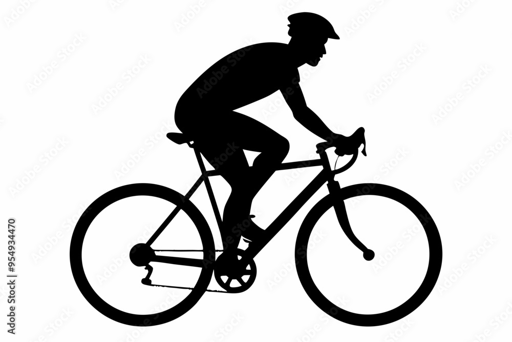 Obraz premium silhouette of man riding bicycle, man on bicycle silhouette vector illustration, bike silhouette