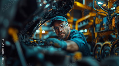 Wallpaper Mural Mechanic working on car in garage Torontodigital.ca