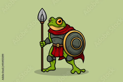 Green Frog Warrior Gladiator Character Mascot Cartoon Style