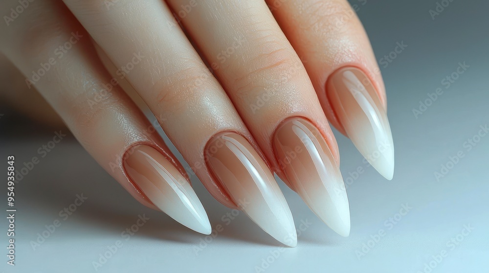 Close-up of long stiletto nails with a glossy finish in a modern setting Close-up of long stiletto nails with a glossy finish in a modern setting