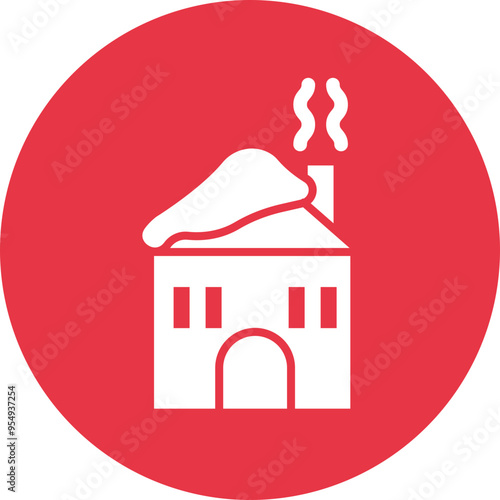 Winter Cabin glyph circle icon