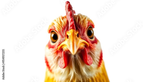 Chicken face isolated on white background photo