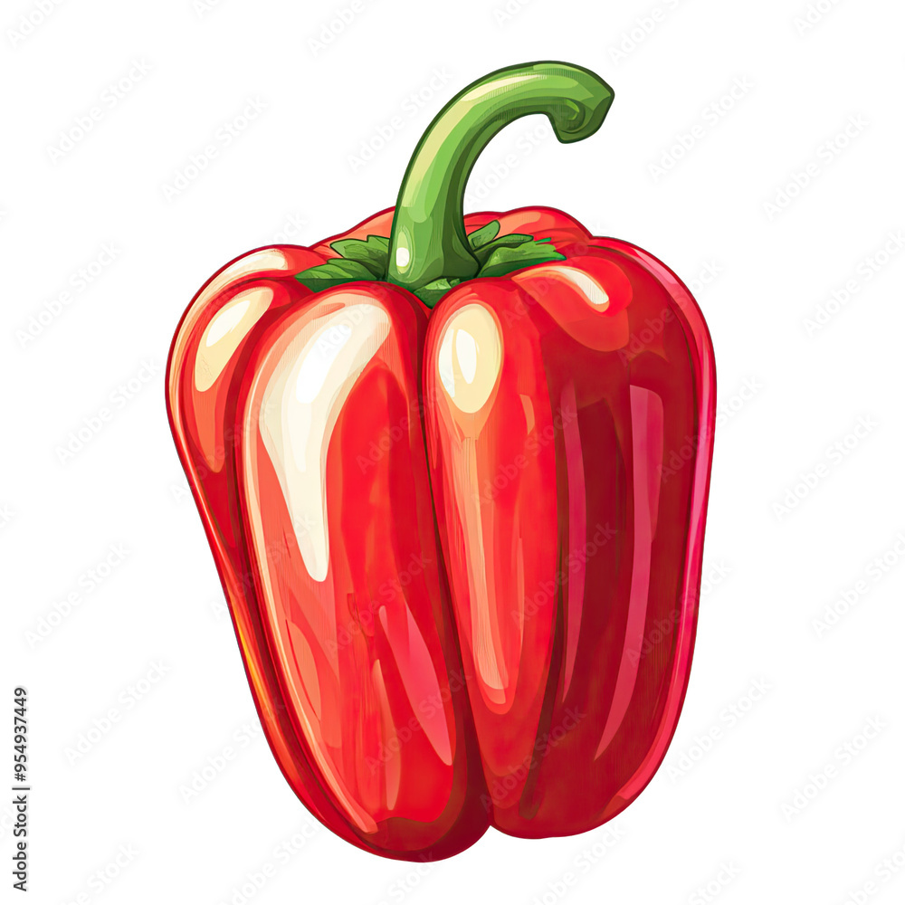Vibrant red bell pepper with a glossy finish, ideal for culinary visuals, nutrition themes, or healthy eating concepts. Vibrant red bell pepper with a glossy finish, ideal for culinary visuals, nutrition themes, or healthy eating concepts.