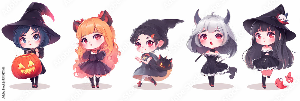 Obraz premium Kawaii Chibi Witch – Cute Anime Girl Halloween Vibes and Fantasy Art