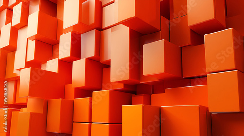 Abstract background of geometric shapes ,orange colored 3d cube abstract symmetrical pattern geometry background wallpaper,square image
