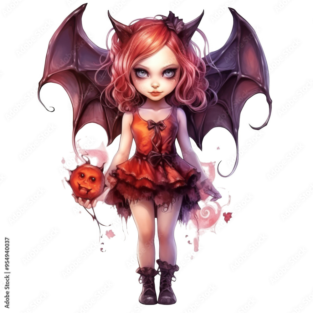 A Cute Cartoon Character With Bat Wings and a Jack-O-Lantern A Cute Cartoon Character With Bat Wings and a Jack-O-Lantern
