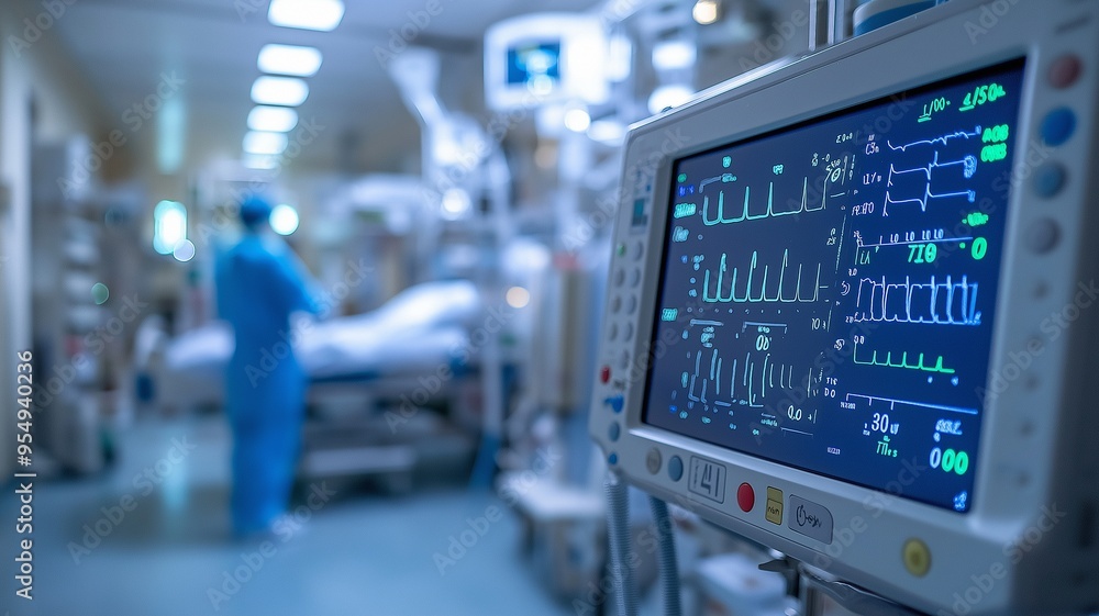 An emergency room control panel is used by a medical practitioner to monitor patient vital signs in an intensive care unit. An emergency room control panel is used by a medical practitioner to monitor patient vital signs in an intensive care unit.