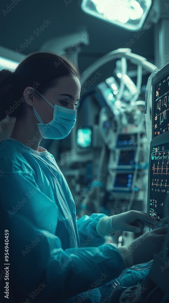 An emergency room control panel is used by a medical practitioner to monitor patient vital signs in an intensive care unit. An emergency room control panel is used by a medical practitioner to monitor patient vital signs in an intensive care unit.