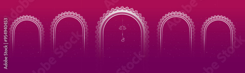 Durga Puja Festival Banner Background Design with Durga Puja Frame Ornament Illustration