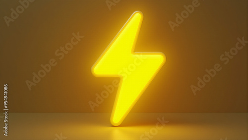 3D Yellow Lightning Bolt Icon: Plastic Cartoon Style Lightning Strike Illustration