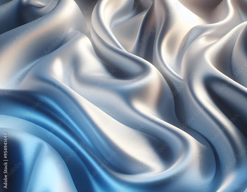 Fototapeta premium Elegant Blue Satin Fabric with Luxurious Waves and Shimmering Light