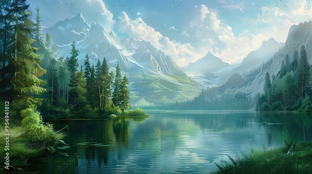 Fototapeta premium Mountain and lake wallpaper