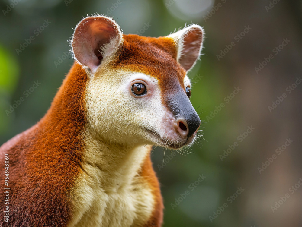 Fototapeta premium A cute animal with a red face and white fur