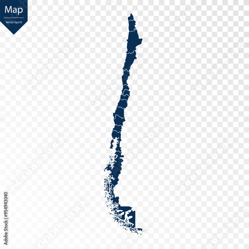 Transparent - High Detailed Blue Map of Chile. Vector eps10.