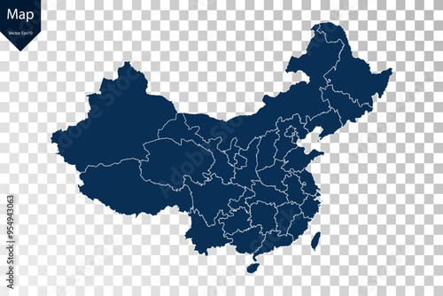 Transparent - High Detailed Blue Map of China. Vector eps10.