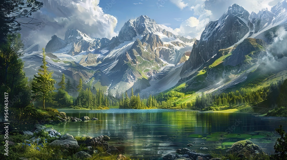 Fototapeta premium Mountain and lake wallpaper