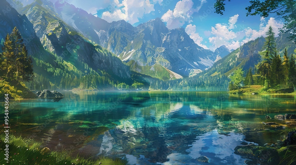 Fototapeta premium Mountain and lake wallpaper