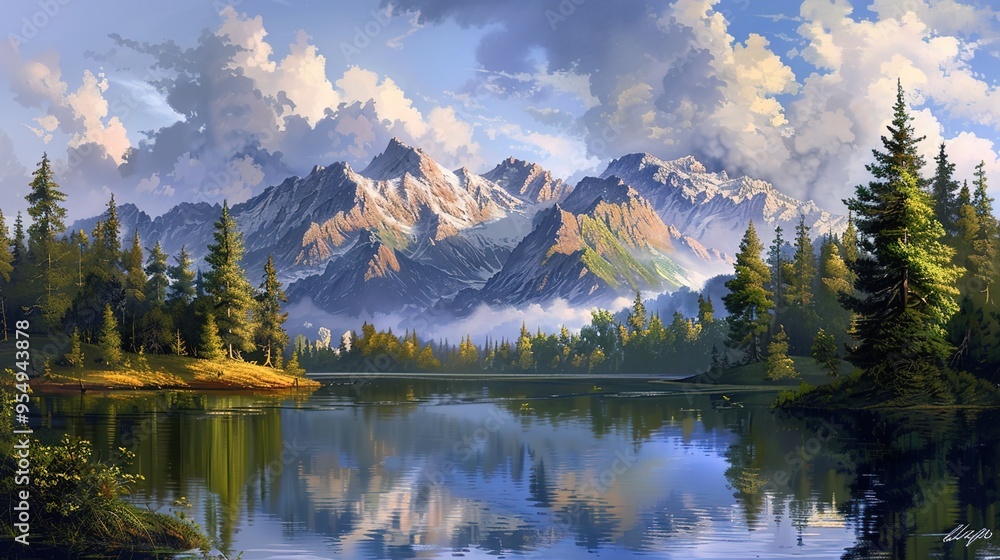 Fototapeta premium Lake and mountain wallpaper