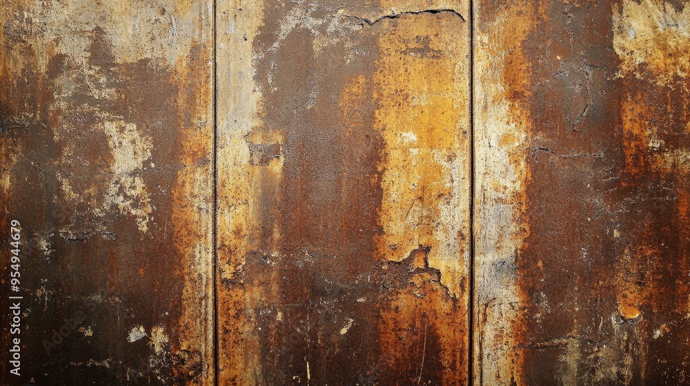 A close-up of a weathered, rusty metal surface with peeling paint and texture. A close-up of a weathered, rusty metal surface with peeling paint and texture.