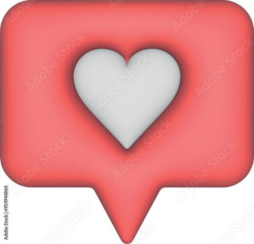 3d heart icon button. Love social media bubble notification, love icon for instagram on the chat box.