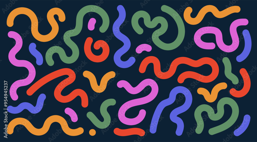 Set of Wavy Squiggle Element. Template Squiggle colorful doodle. Big set of abstract shapes, drawn bold squiggles. Design element Vector illustration. Isolated on white background. Set of Wavy Squiggle Element. Template Squiggle colorful doodle. Big set of abstract shapes, drawn bold squiggles. Design element Vector illustration. Isolated on white background.