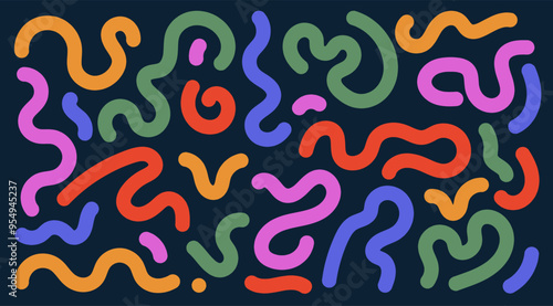 Set of Wavy Squiggle Element. Template Squiggle colorful doodle. Big set of abstract shapes, drawn bold squiggles. Design element Vector illustration. Isolated on white background.