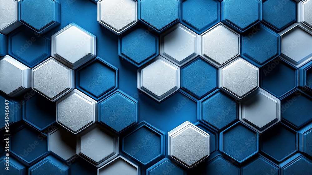 Abstract Hexagonal Pattern in Blue and White Abstract Hexagonal Pattern in Blue and White
