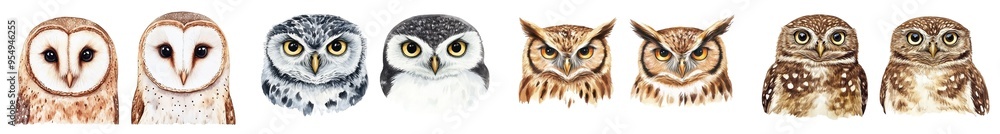 Naklejka premium Watercolor illustration of an owl isolated on a white background.