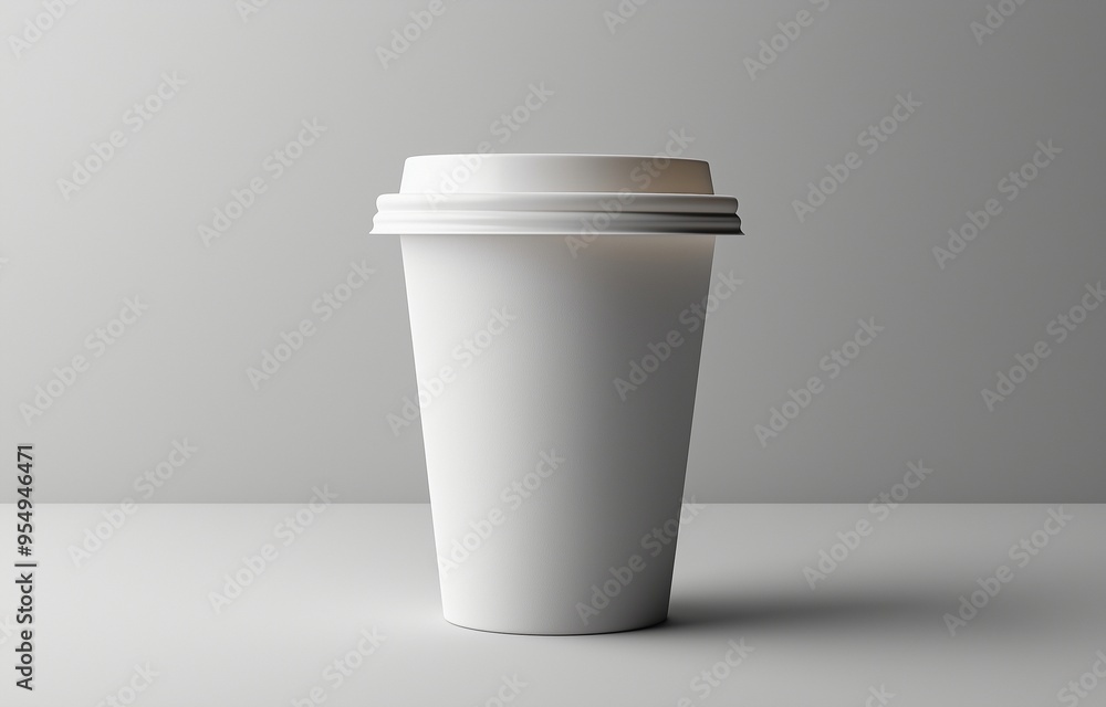 a white, disposable coffee cup with a lid set forth from the monotonous grey background a white, disposable coffee cup with a lid set forth from the monotonous grey background