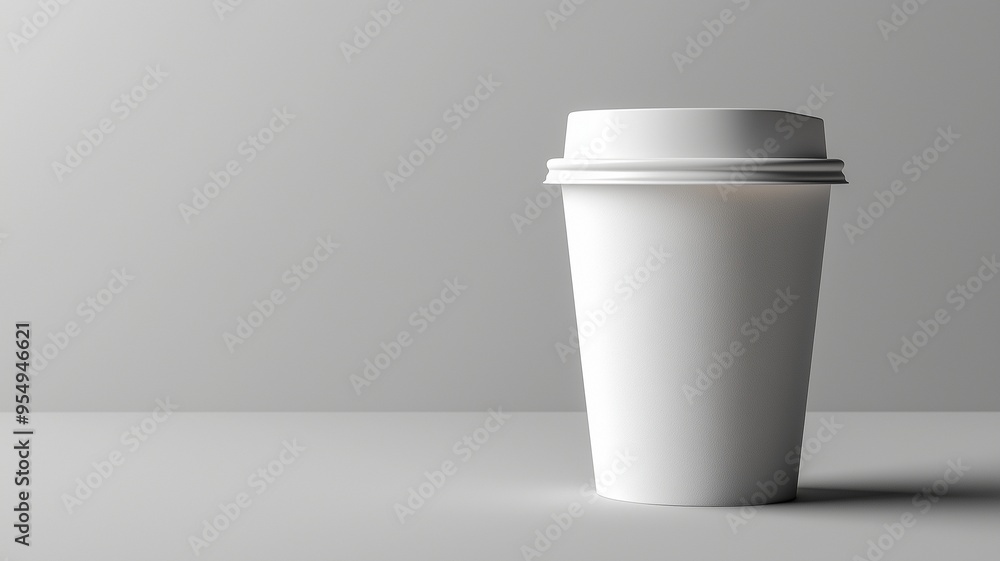 a white, disposable coffee cup with a lid set forth from the monotonous grey background a white, disposable coffee cup with a lid set forth from the monotonous grey background