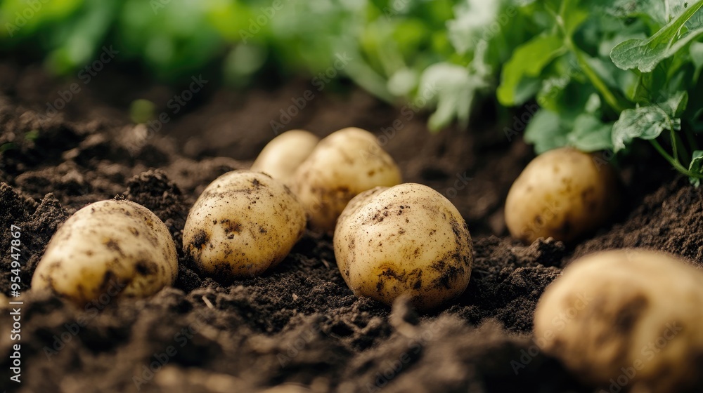 Fresh organic potatoes growing in the field Fresh organic potatoes growing in the field