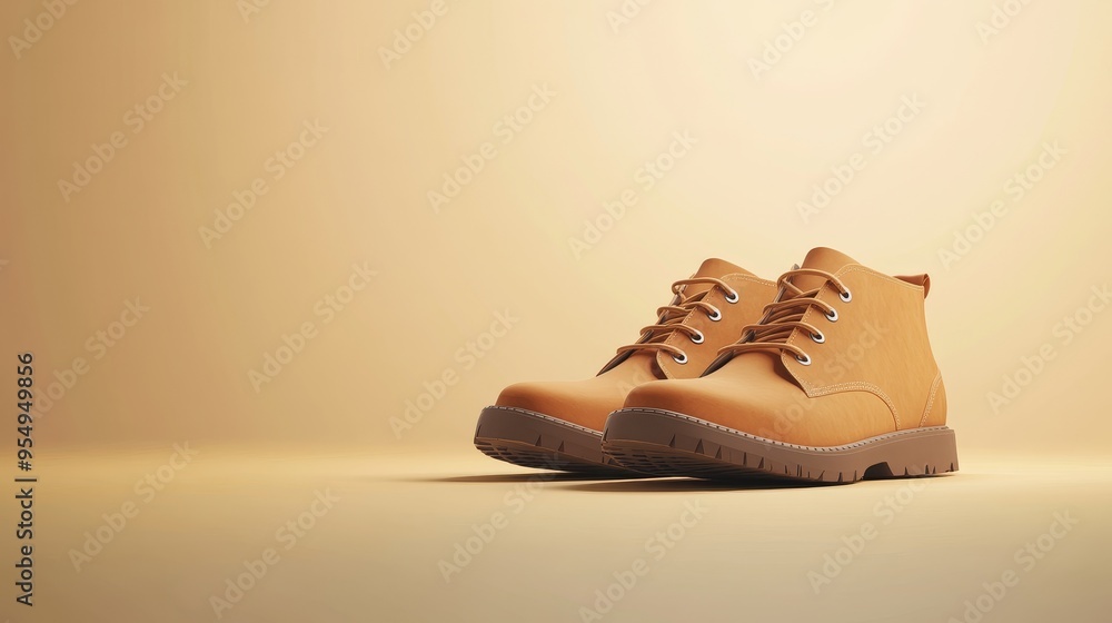 Stylish brown boot placed on a soft background, ideal for fashion and footwear promotions. Stylish brown boot placed on a soft background, ideal for fashion and footwear promotions.